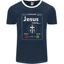 Jesus is Calling Christian Christianity Mens Ringer T-Shirt FotL Navy Blue/White