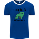 T-Rex Hates Weights Funny Gym Workout Mens Ringer T-Shirt FotL Royal Blue/White