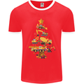 Construction Christmas Tree Digger Lorry Crane Mens Ringer T-Shirt FotL Red/White