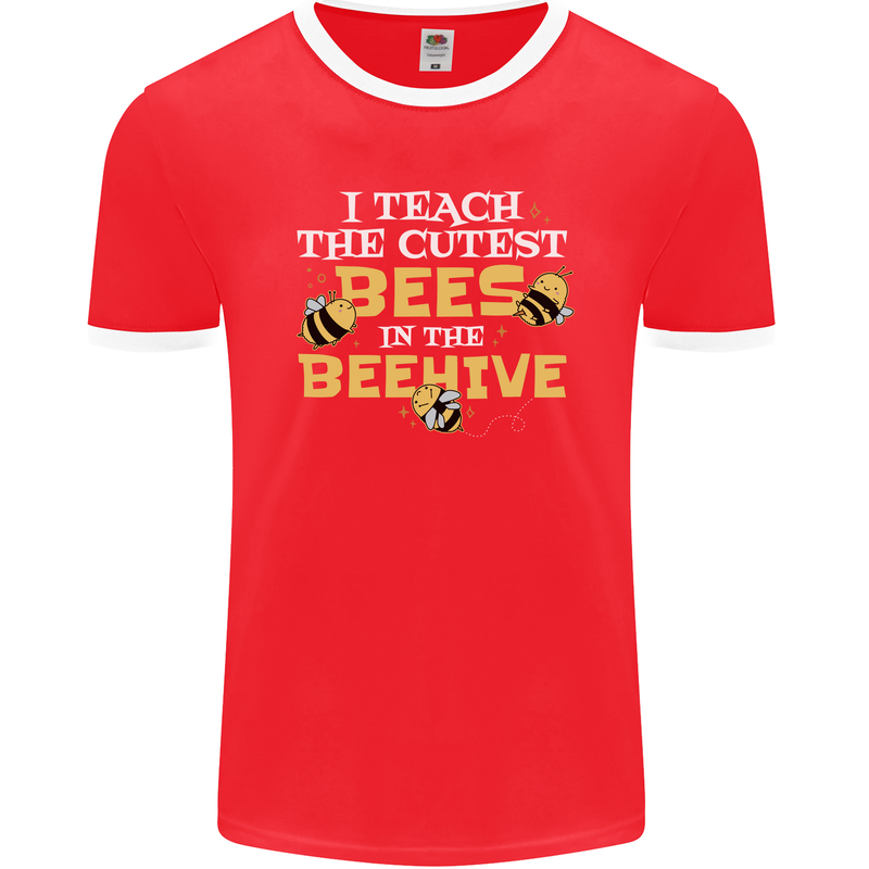 Teaching I Teach the Cutest Bees Teacher Mens Ringer T-Shirt FotL Red/White