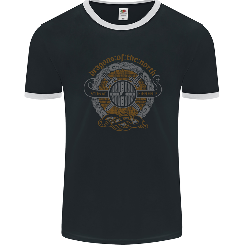 Dragons North Viking Valhalla Thor Odin Mens Ringer T-Shirt FotL Black/White