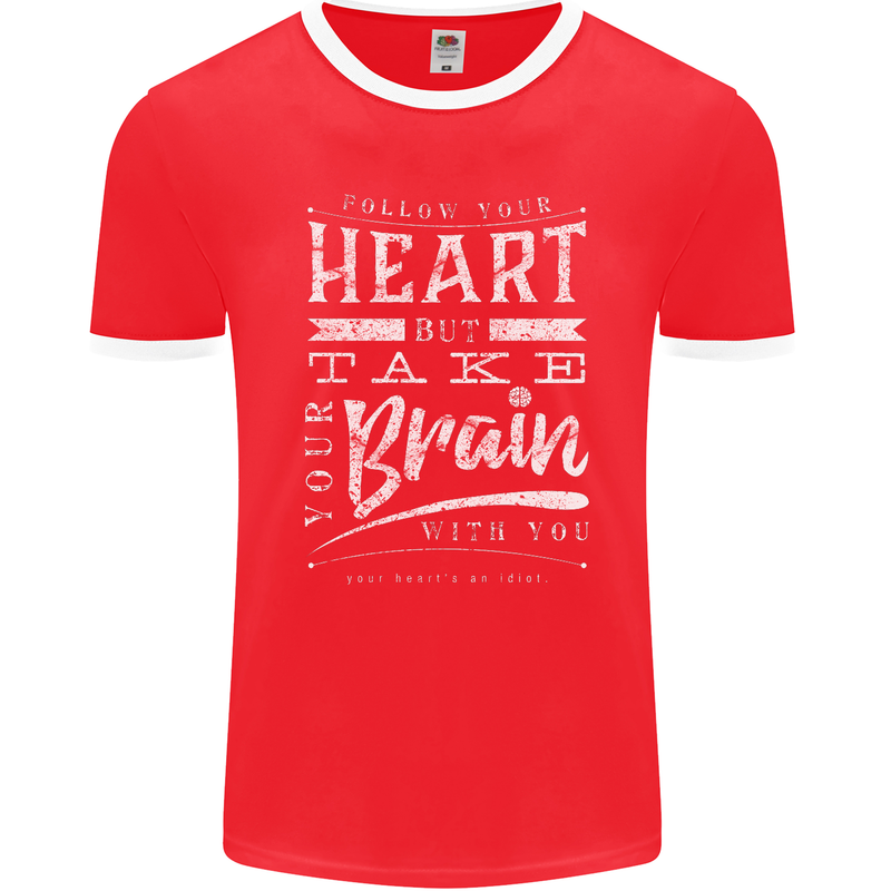 Take Your Heart With You Slogan Mens Ringer T-Shirt FotL Red/White