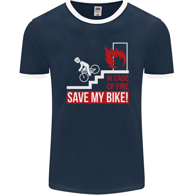 Emergency Save My Bike Motorcycle Biker Mens Ringer T-Shirt FotL Navy Blue/White