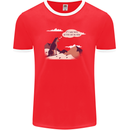 Peeing Dog in the Mountains Funny Mens Ringer T-Shirt FotL Red/White