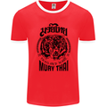 Muay Thai Fighter Warrior MMA Martial Arts Mens Ringer T-Shirt FotL Red/White