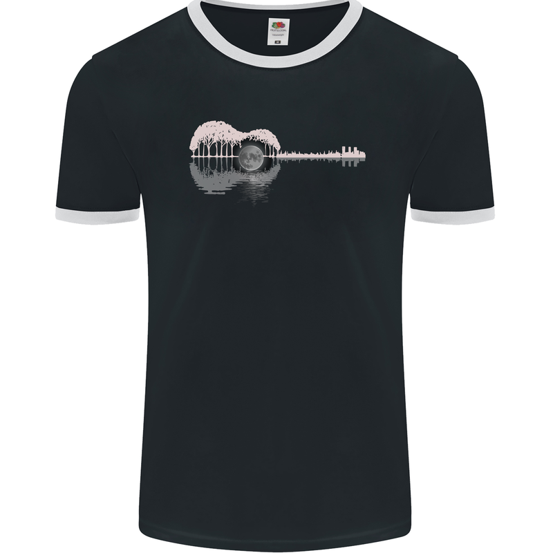 Acoustic Guitar Reflection Mens Ringer T-Shirt FotL Black/White