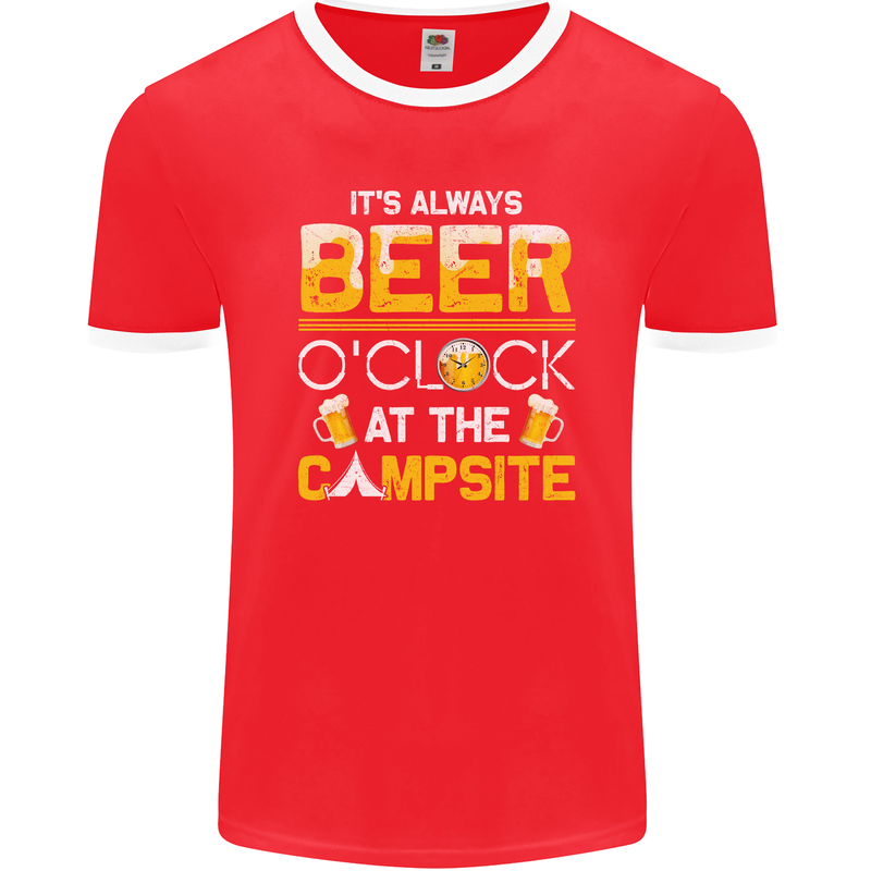 Camping Funny Alcohol Beer Campsite Mens Ringer T-Shirt FotL Red/White