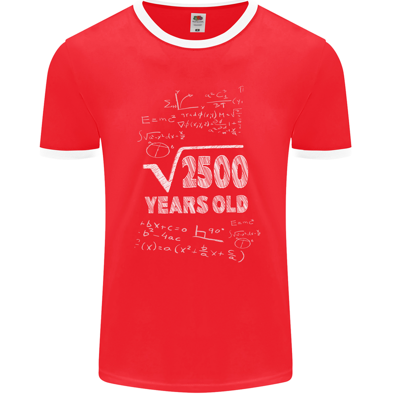50th Birthday 50 Year Old Geek Funny Maths Mens Ringer T-Shirt FotL Red/White
