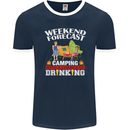 Camping Weekend Forecast Funny Alcohol Beer Mens Ringer T-Shirt FotL Navy Blue/White