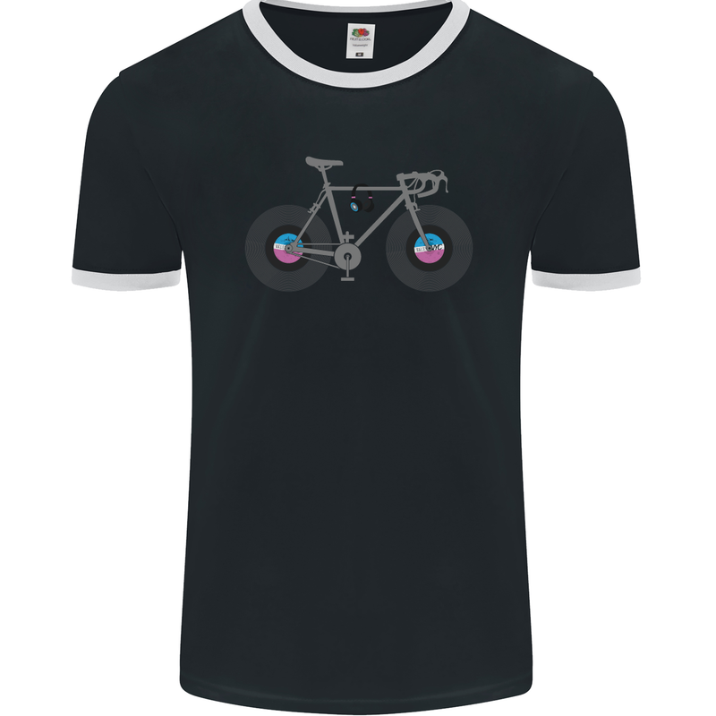 Cycling Music Cyclist Funny Bicycle Bike Mens Ringer T-Shirt FotL Black/White