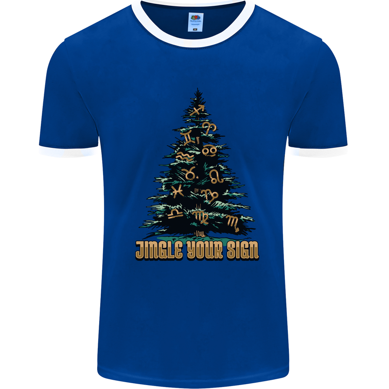 Jingle Your Star Sign Funny Christmas Xmas Mens Ringer T-Shirt Royal Blue/White