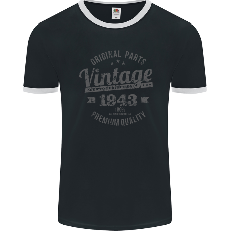 Vintage Year 80th Birthday 1943 Mens Ringer T-Shirt FotL Black/White
