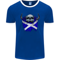 Scotland Flag Skull Scottish Biker Gothic Mens Ringer T-Shirt FotL Royal Blue/White