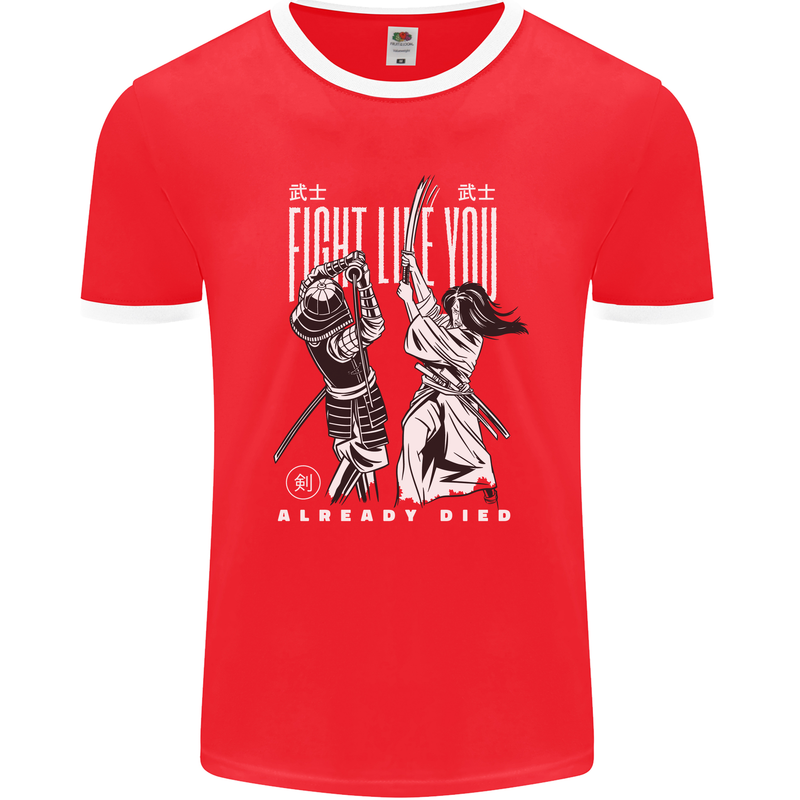 Fight Like You Died MMA Kenjutsu Kendo Iaido Mens Ringer T-Shirt FotL Red/White