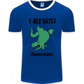 T-Rex Hates Handstands Funny Dinosaurs Mens Ringer T-Shirt FotL Royal Blue/White