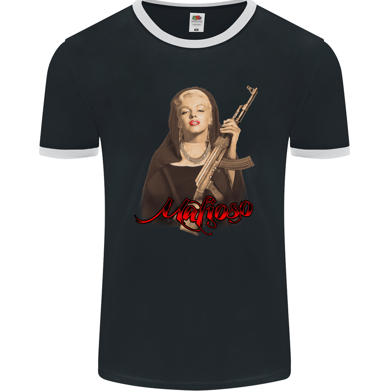 Marilyn Mafioso AK-47 Gangster Mafia Mens Ringer T-Shirt FotL Black/White