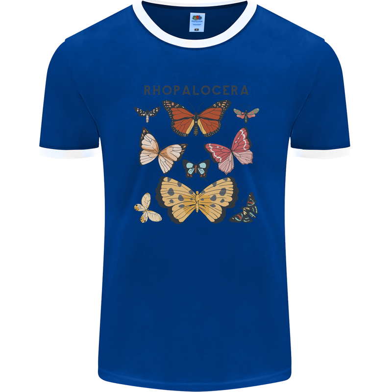 Rhopalocera Butterfies Butterfly Mens Ringer T-Shirt FotL Royal Blue/White