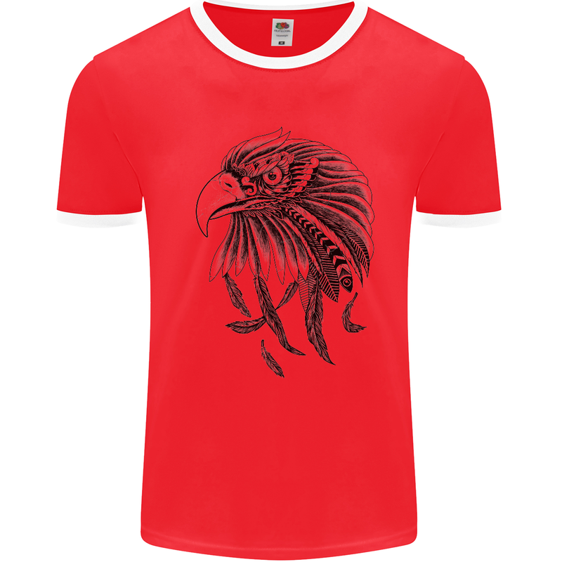 Eagle Ornithology Bird of Prey Mens White Ringer T-Shirt Red/White