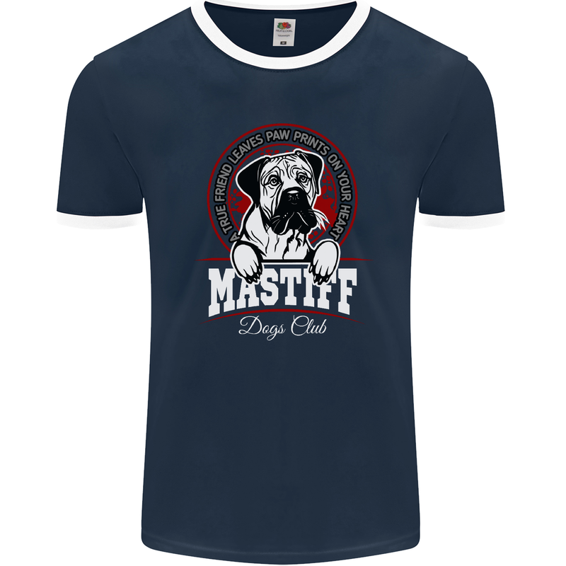 Mastiff Heart Funny Dog Mens Ringer T-Shirt FotL Navy Blue/White