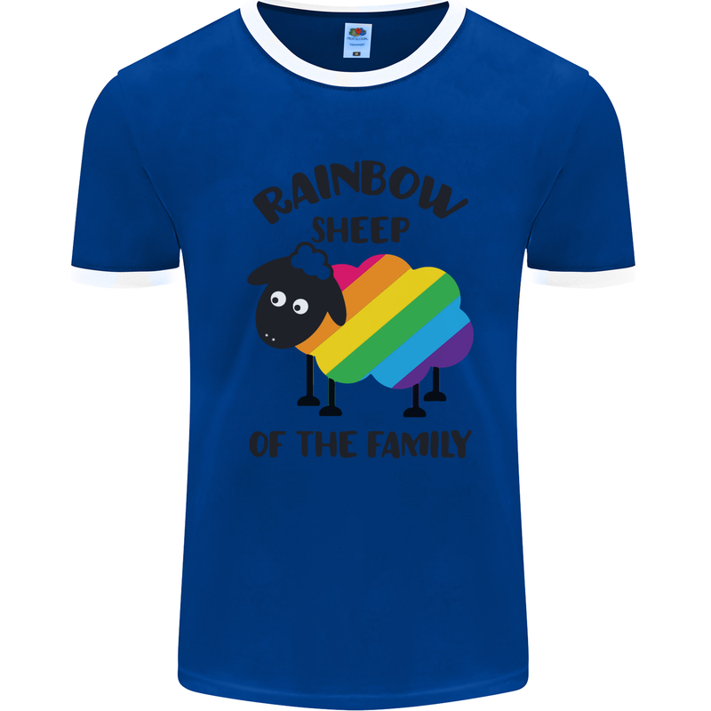 Rainbow Sheep Funny Gay Pride Day LGBT Mens White Ringer T-Shirt Royal Blue/White