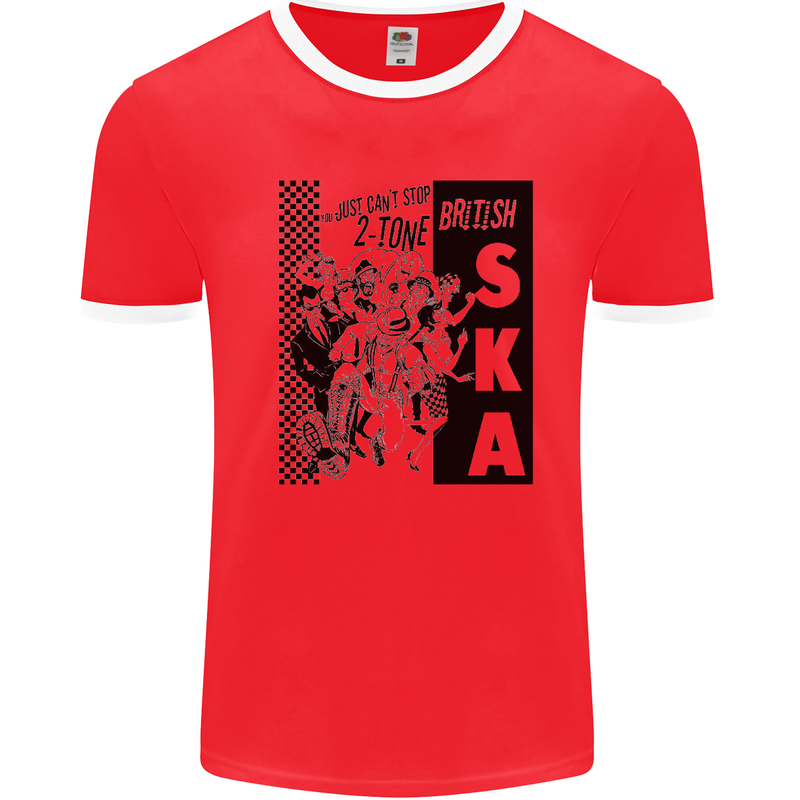 Can't Stop 2-Tone British SKA 2Tone Mens White Ringer T-Shirt Red/White