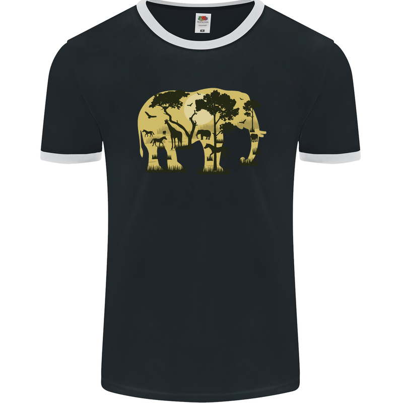 Elephant Ecology Animal Mens Ringer T-Shirt FotL Black/White