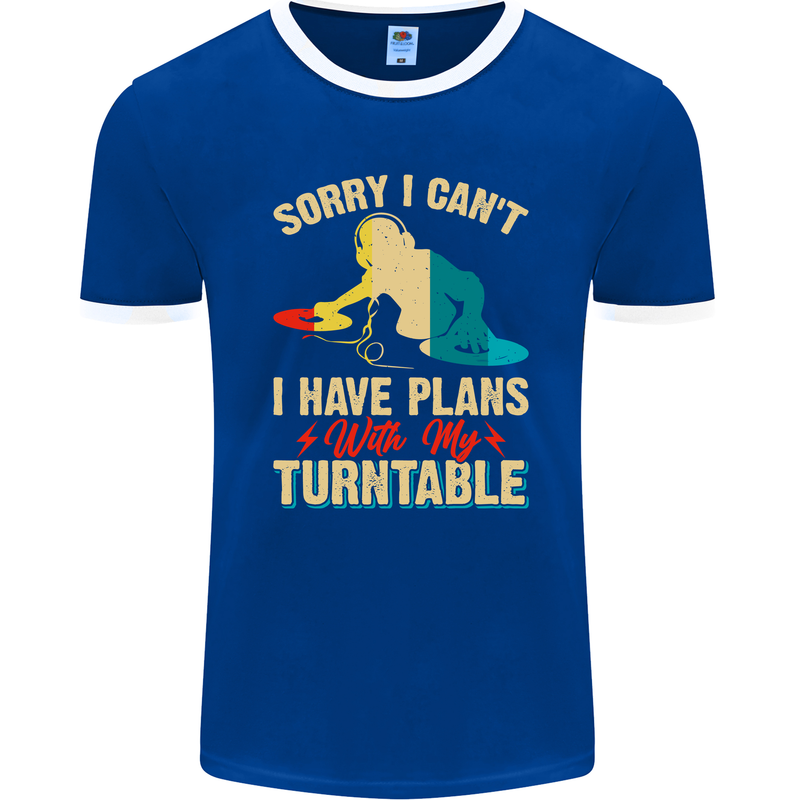 Plans With My Turntable DJ DJing Mens Ringer T-Shirt FotL Royal Blue/White