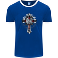 Steampunk Cross Gothic Heavy Metal Biker Mens Ringer T-Shirt FotL Royal Blue/White