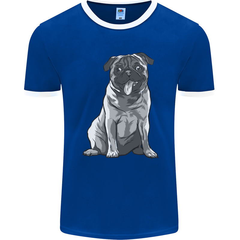 A Happy Pug Funny Dog Funny Mens Ringer T-Shirt FotL Royal Blue/White