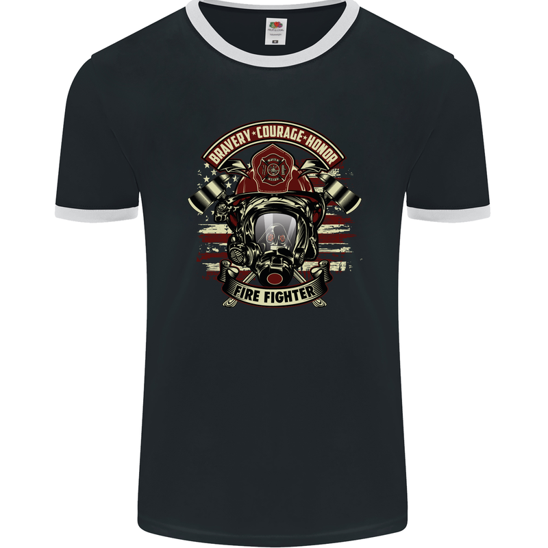Bravery Courage Honour Firefighter Fireman Mens Ringer T-Shirt FotL Black/White