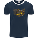 Steampunk Plane Aircraft Biplane Mens Ringer T-Shirt FotL Navy Blue/White