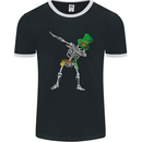 St Patricks Day Dabbing Skeleton Skull Mens Ringer T-Shirt FotL Black/White