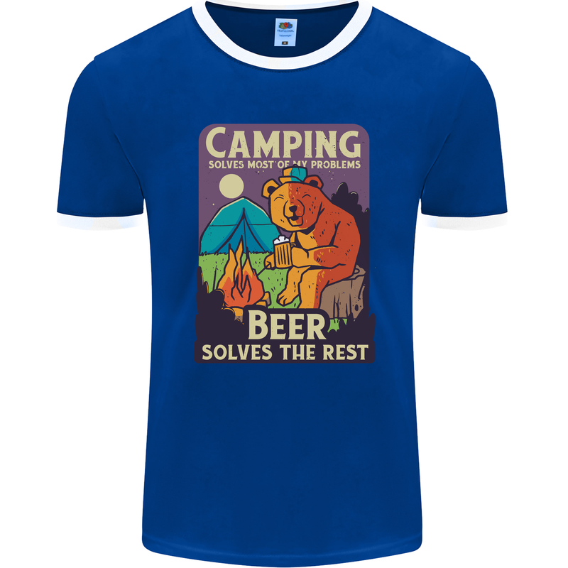 Camping Solves Most of My Problems Funny Mens Ringer T-Shirt FotL Royal Blue/White