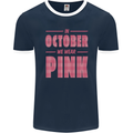 Breast Cancer Awareness In October Pink Mens Ringer T-Shirt FotL Navy Blue/White