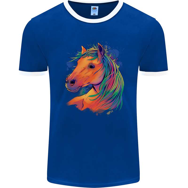 Horse Head Equestrian Mens Ringer T-Shirt FotL Royal Blue/White