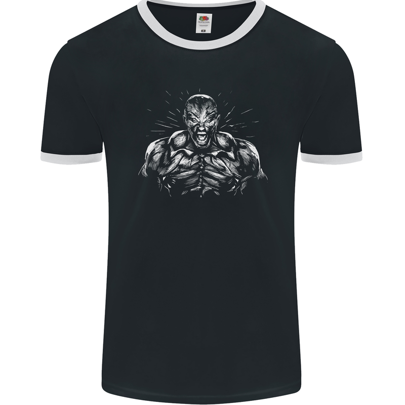 Bodybuilder Gym Training Top Bodybuilding Mens Ringer T-Shirt FotL Black/White