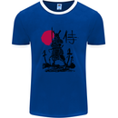Samurai Battle MMA Kenjutsu Kendo Iaido Mens White Ringer T-Shirt Royal Blue/White