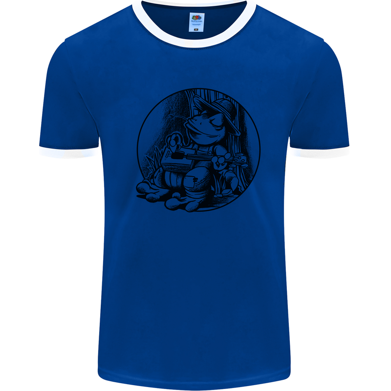 A Chilled Frog Playing the Guitar Guitarist Mens White Ringer T-Shirt Royal Blue/White