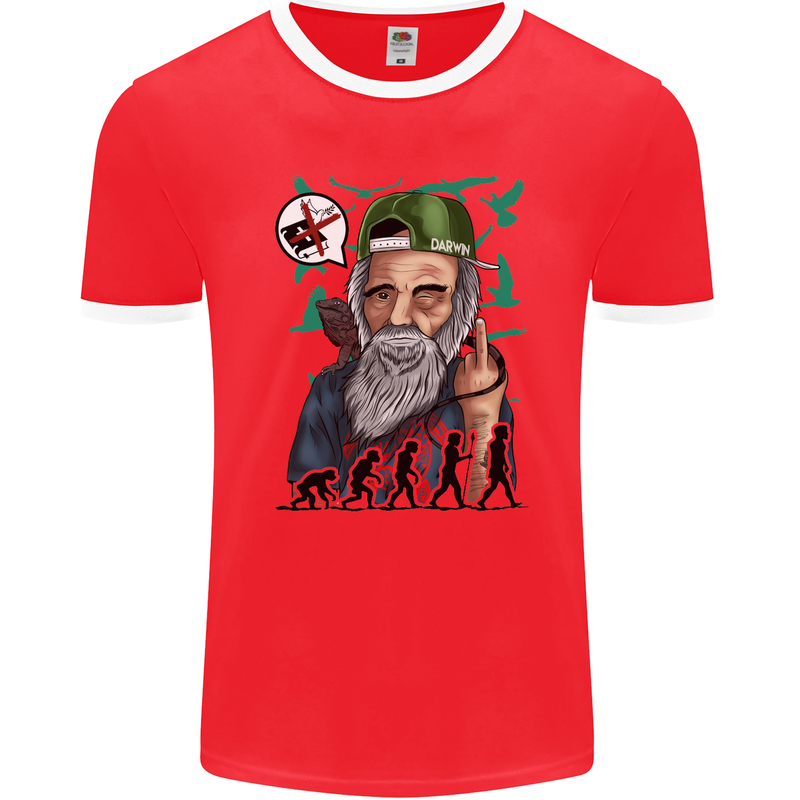 Charles Darwin Evolution Atheist Atheism Mens Ringer T-Shirt FotL Red/White