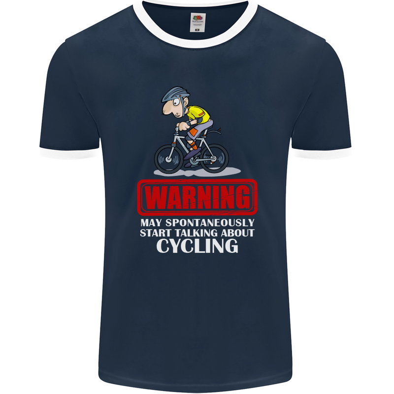 May Start Talking About Cycling Funny Mens Ringer T-Shirt FotL Navy Blue/White