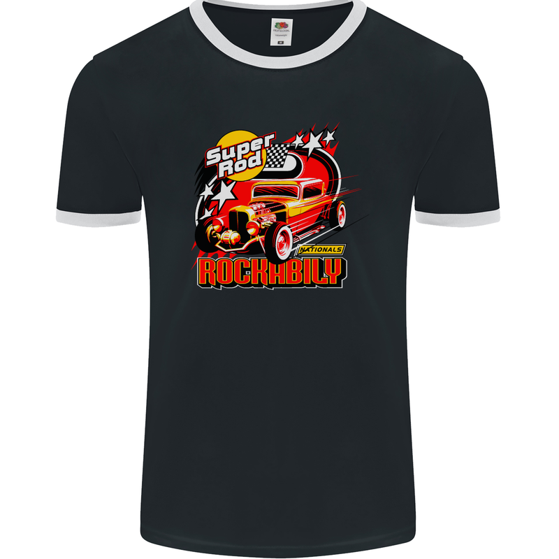 Rockabily Hot Rod Hotrod Dragster Mens Ringer T-Shirt FotL Black/White