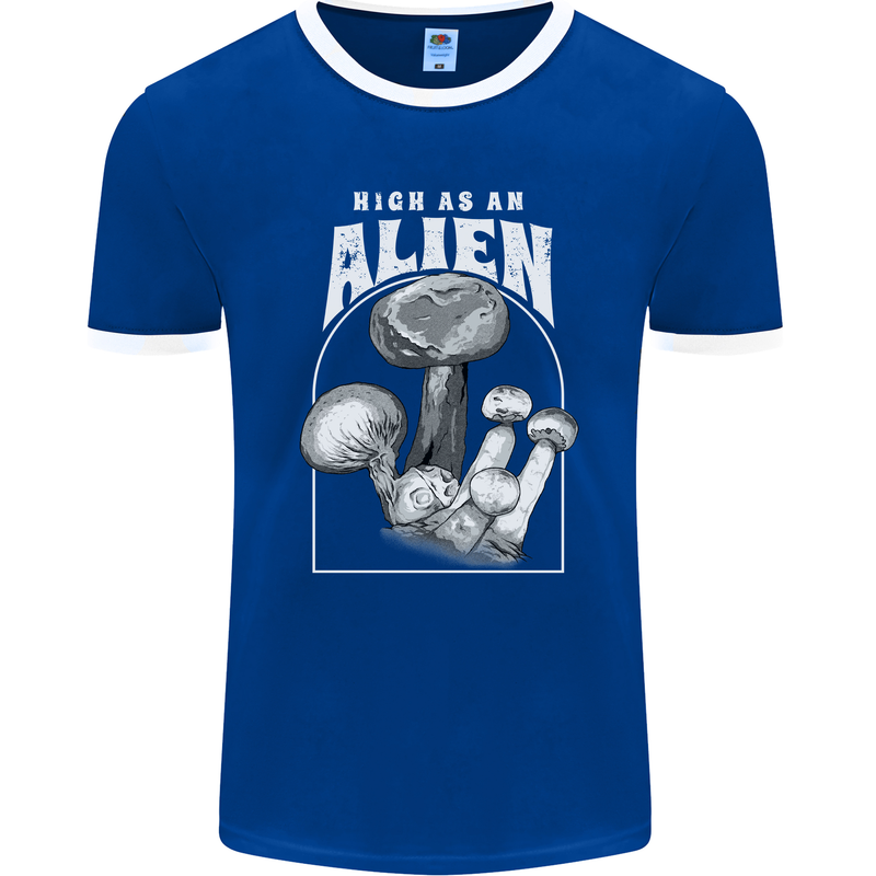 High as An Alien Magic Mushrooms LSD Trippy Mens Ringer T-Shirt FotL Royal Blue/White