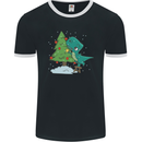 Funny T-Rex Christmas Tree Dinosaur Mens Ringer T-Shirt FotL Black/White