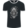 Grim Reaper Time Biker Skull Rock Music Mens Ringer T-Shirt FotL Black/White