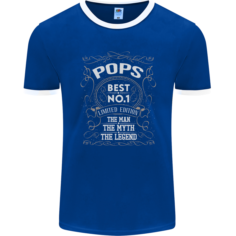 Father's Day No 1 Pops Man Myth Legend Mens Ringer T-Shirt FotL Royal Blue/White