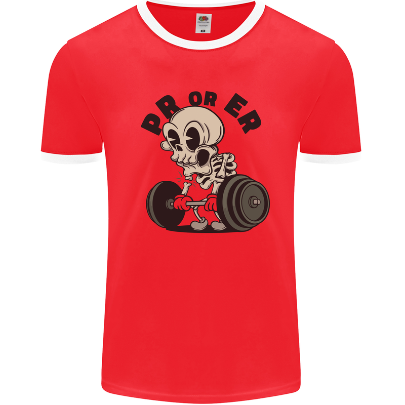 PR or ER Gym Bodybuilding Training Mens Ringer T-Shirt Red/White