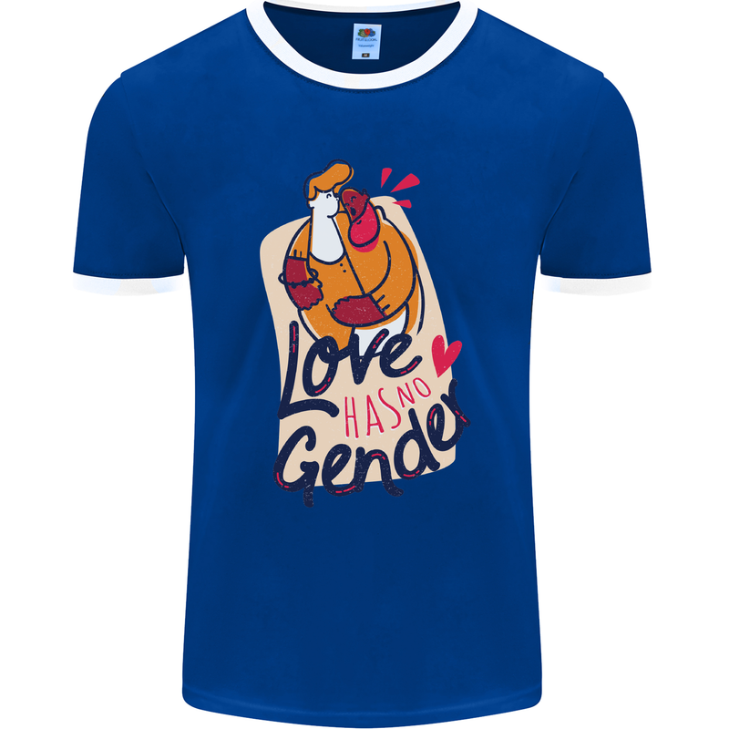 LGBT Love Has No Gender Gay Pride Day Mens Ringer T-Shirt FotL Royal Blue/White