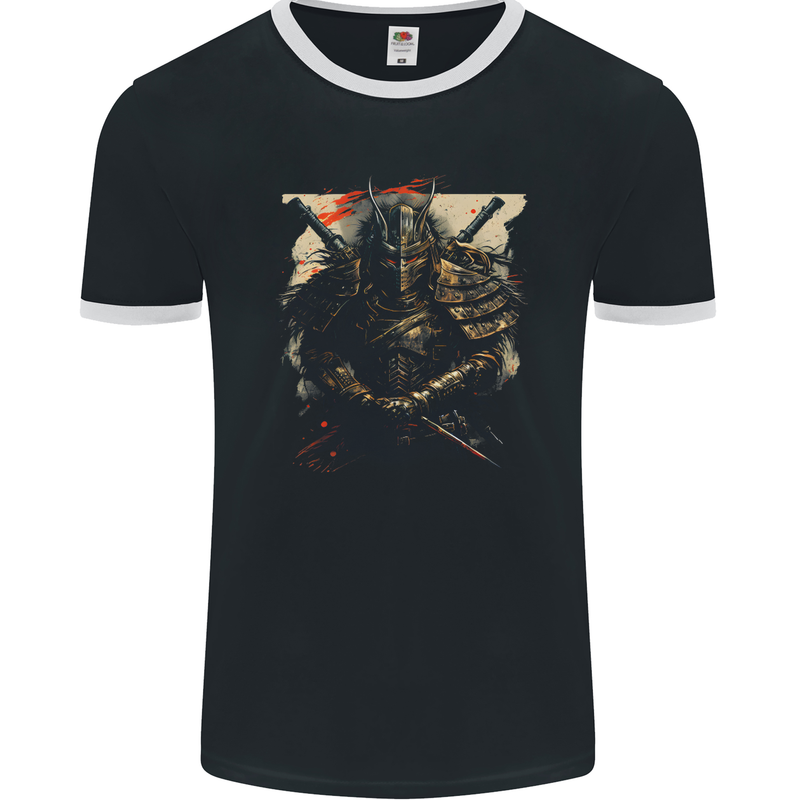Samurai Extreme Japanese Fantasy Warrior Mens Ringer T-Shirt FotL Black/White