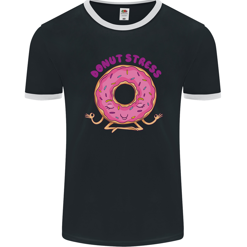 Donut Stress Funny Don't Stress Yoga Joke Mens Ringer T-Shirt FotL Black/White