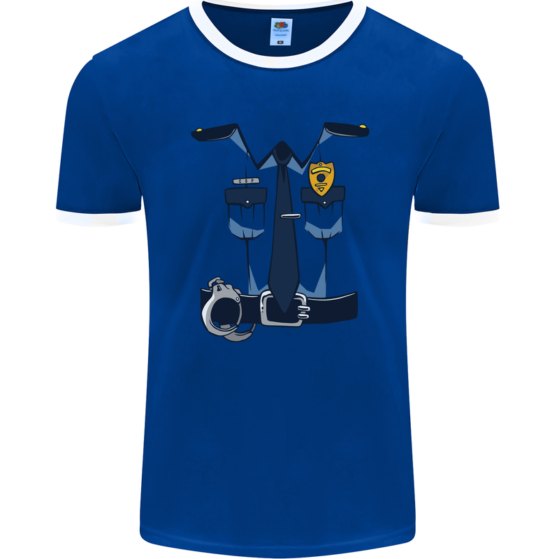 Police Fancy Dress Costume Outfit Stag Do Mens Ringer T-Shirt FotL Royal Blue/White